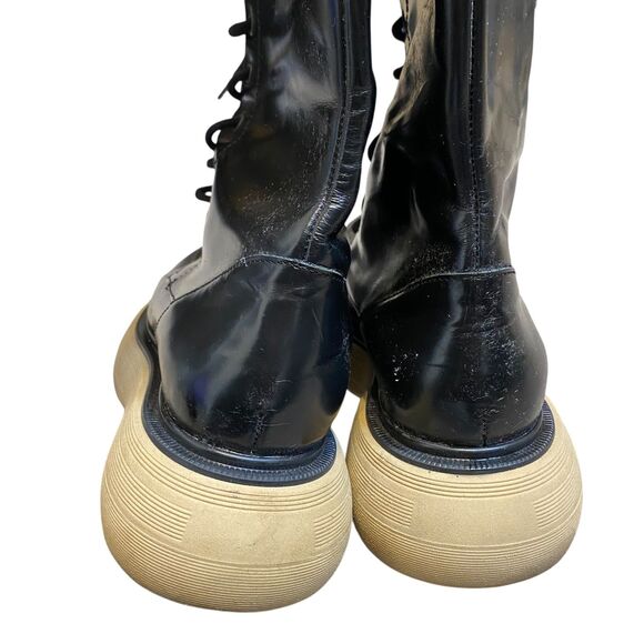 ASOS Chunky Platform Lace-up Boots 8 Black Leather Mid Calf Punk Emo Cosplay - Picture 5 of 11